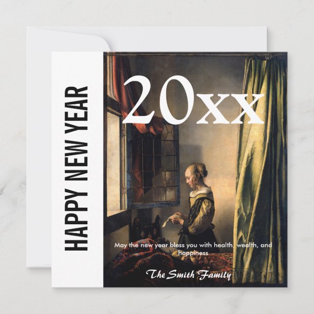 Cartes Pour Fêtes Annuelles Vermeer - Bonne année / Fille Lire une lettre (Devant)