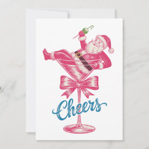 Cartes Pour Fêtes Annuelles Verre à cocktail de Noël Santa Cheers Vintage Xmas