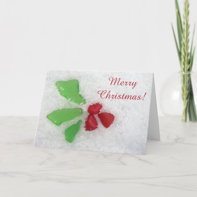 Cartes Pour Fêtes Annuelles Verre marin Holly sur neige - chrétien/catholique (Devant)