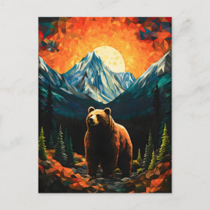 Cartes Pour Fêtes Annuelles Verre tendu Faune Montagne Ours couché de soleil