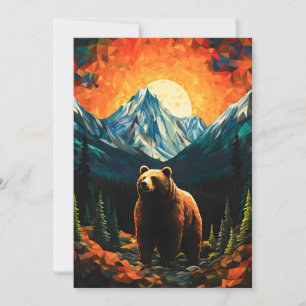 Cartes Pour Fêtes Annuelles Verre tendu Faune Montagne Ours couché de soleil