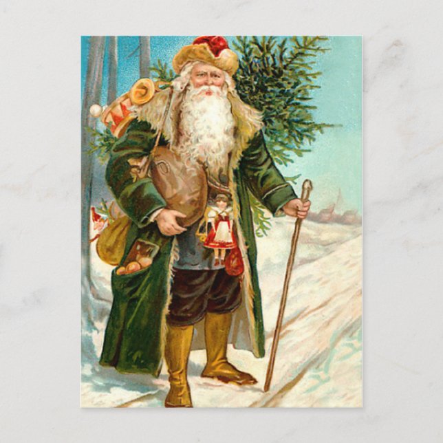 Cartes Pour Fêtes Annuelles Verre vert victorien Noël Père Noël (Devant)