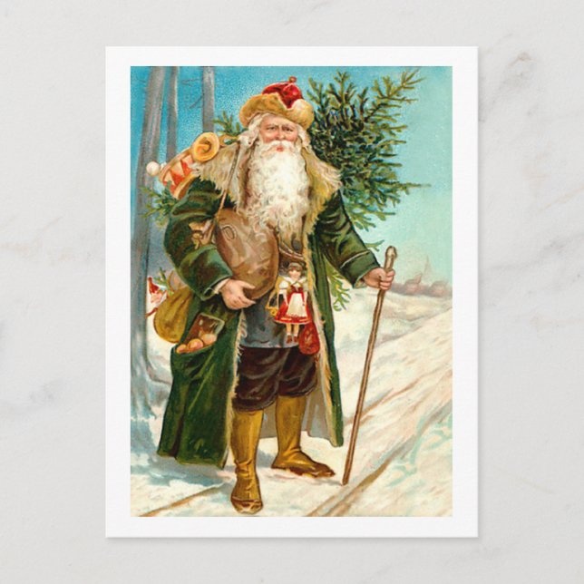 Cartes Pour Fêtes Annuelles Verre vert victorien Noël Père Noël (Devant)