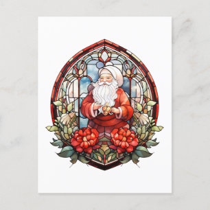 Cartes Pour Fêtes Annuelles Verre Vintage Père Noël avec Poinsettia