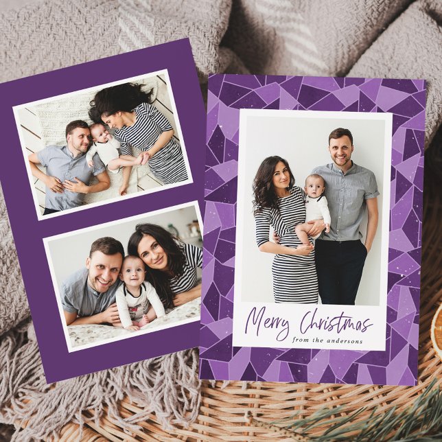 Cartes Pour Fêtes Annuelles Verre violet moderne Joyeux Noël Photo (Créateur téléchargé)