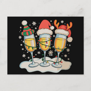 Cartes Pour Fêtes Annuelles Verres à Champagne Santa Renne Noël Xmas