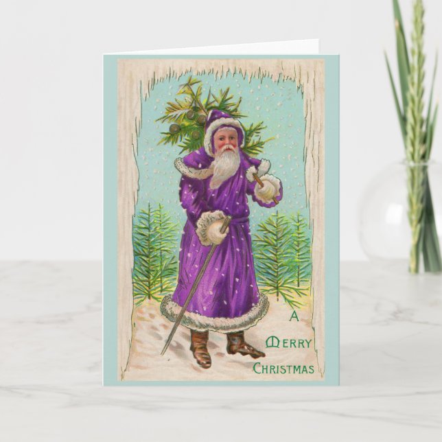 Cartes Pour Fêtes Annuelles vers 1910 Père Noël en robe violette (Devant)