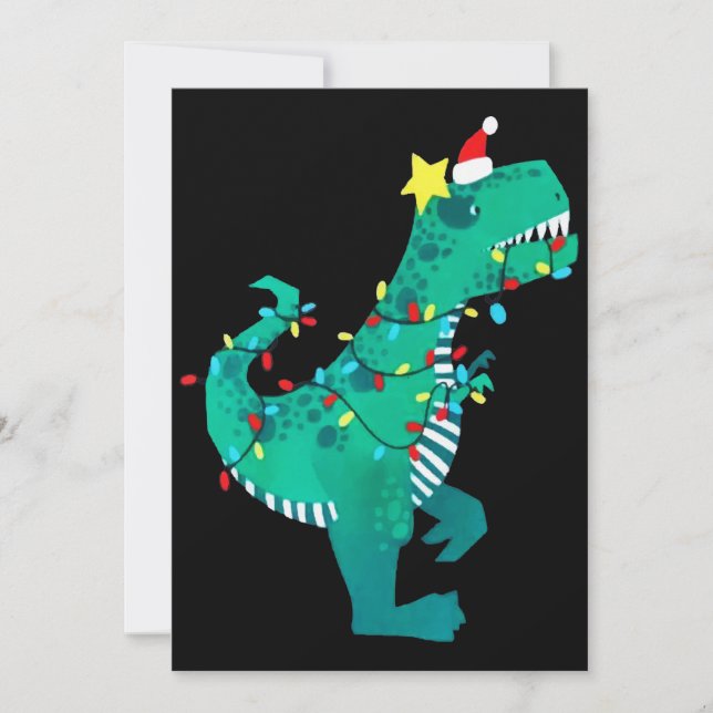 Cartes Pour Fêtes Annuelles Vert arc-en-ciel Dinosaur Rocher Noël hiver (Devant)