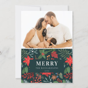 Cartes Pour Fêtes Annuelles Vert Brown Merriest Noël Flora Motif Photo