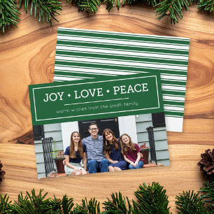 Cartes Pour Fêtes Annuelles Vert Chaleureux Souhaits Joie Amour Paix Photo de