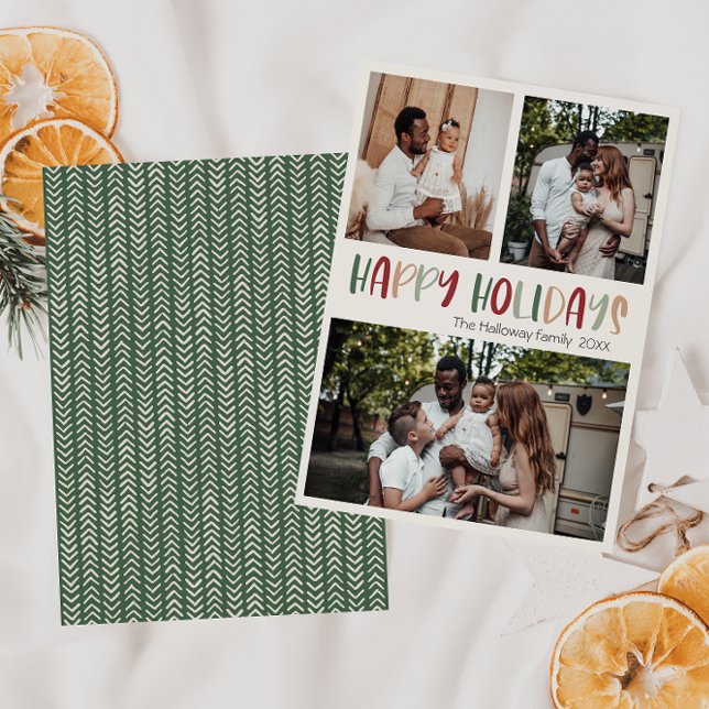 Cartes Pour Fêtes Annuelles Vert coloré Joyeux Joyeux Vacances Gras Trois Phot (Créateur téléchargé)