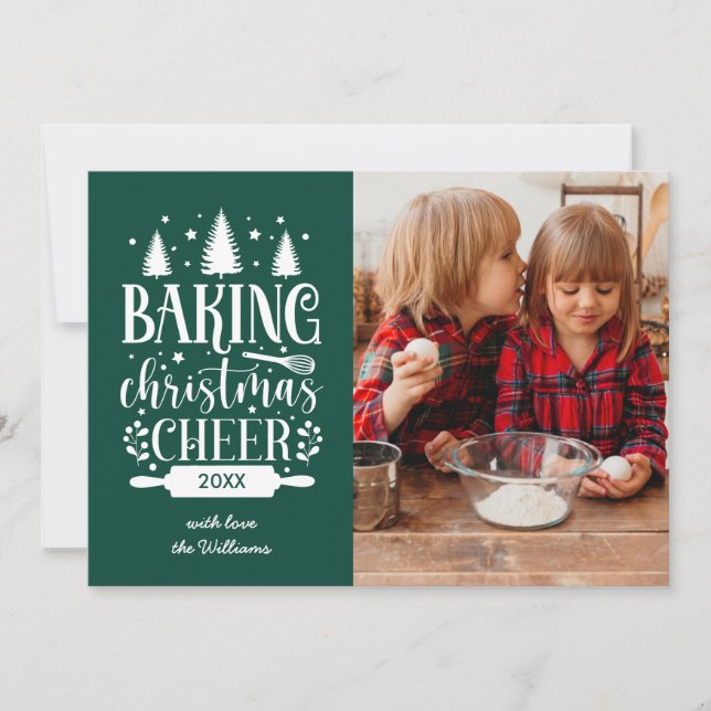 CARTES POUR FÊTES ANNUELLES VERT | CUISINE DE NOËL CHEER PHOTO UNIQUE (Devant)