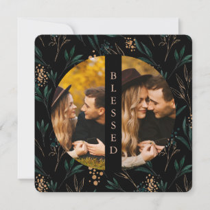 Cartes Pour Fêtes Annuelles Vert doré Béni Deux Photo Noir