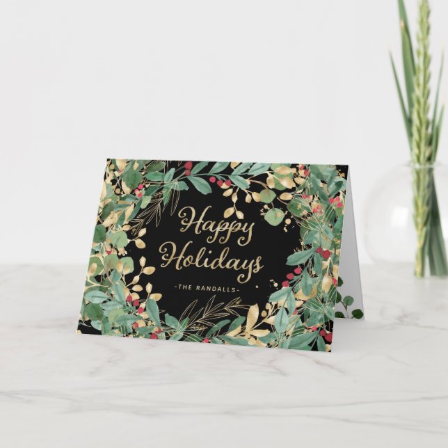 Cartes Pour Fêtes Annuelles Vert doré noir | Joyeuses Fêtes (Devant)
