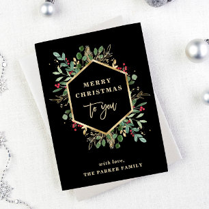 Cartes Pour Fêtes Annuelles Vert doré sur noir Joyeux Noël
