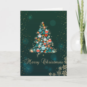 Cartes Pour Fêtes Annuelles Vert élégant, Arbre de Noël coloré, Flammes de nei