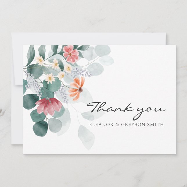 Cartes Pour Fêtes Annuelles Vert élégant fleur sauvage eucalyptus merci (Devant)