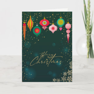 Cartes Pour Fêtes Annuelles Vert Élégant, Ornements de Noël Rétro, Snowflakes