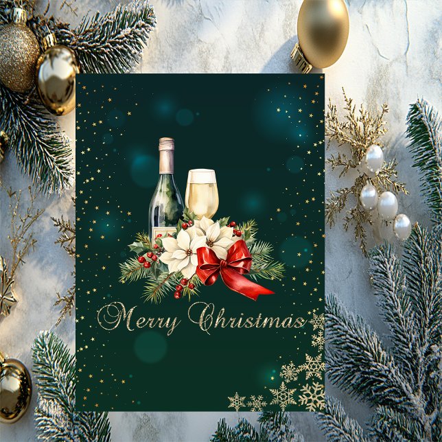 Cartes Pour Fêtes Annuelles Vert Élégant, Pneus, Vin Poinsettia (Créateur téléchargé)