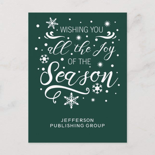 Cartes Pour Fêtes Annuelles Vert et blanc Elégant Moderne vacances d'affaires (Devant)