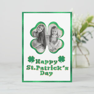 Cartes Pour Fêtes Annuelles Vert et or Paillettes Trèfle Photo St. Patrick