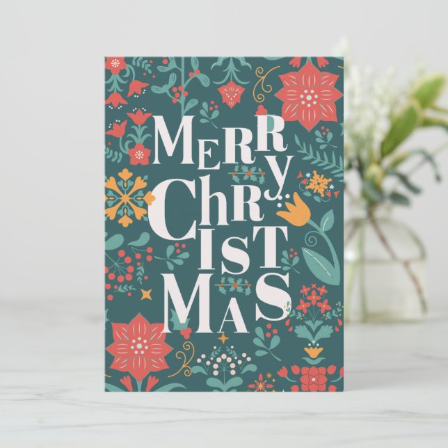 Cartes Pour Fêtes Annuelles Vert et rouge élégant Joyeux Noël (Debout devant)