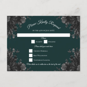 Cartes Pour Fêtes Annuelles Vert foncé gris noir Rose Gothique RSVP Réponse