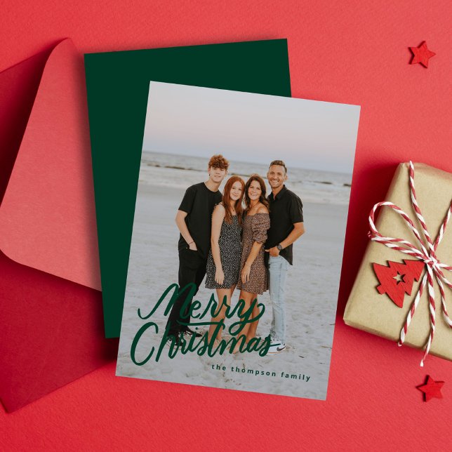 Cartes Pour Fêtes Annuelles Vert foncé Moderne tendance Joyeux Noël Photo (Créateur téléchargé)