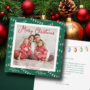 Cartes Pour Fêtes Annuelles Vert Joyeux Noël Lumières jolie photo de famille