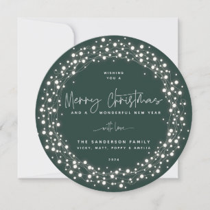 Cartes Pour Fêtes Annuelles Vert Joyeux Noël Script Éclairage étincelant