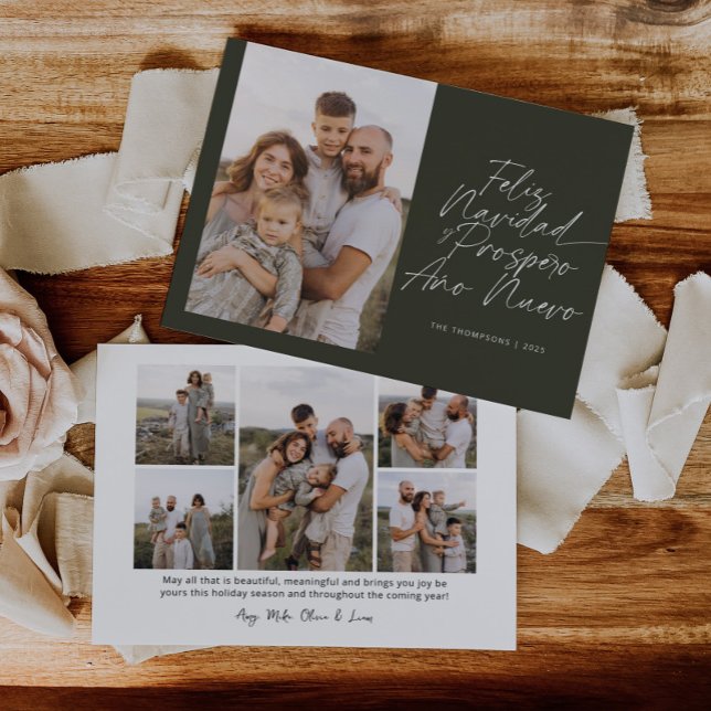 Cartes Pour Fêtes Annuelles Vert moderne Feliz Navidad Script Noël (Créateur téléchargé)