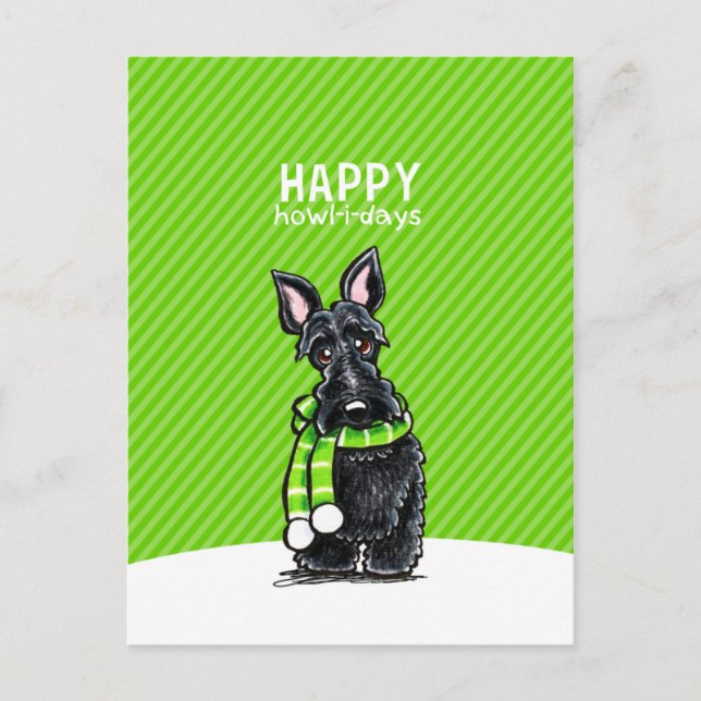 Cartes Pour Fêtes Annuelles Vert noir d'hiver de Noël d'écharpe de Scottie (Devant)