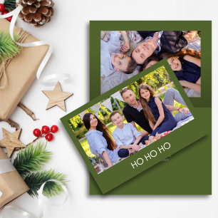 Cartes Pour Fêtes Annuelles Vert olive minimaliste moderne "HO HO HO HO" Photo