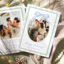 Cartes Pour Fêtes Annuelles Vert Prépa et Bleu Ruban Fantaisiste