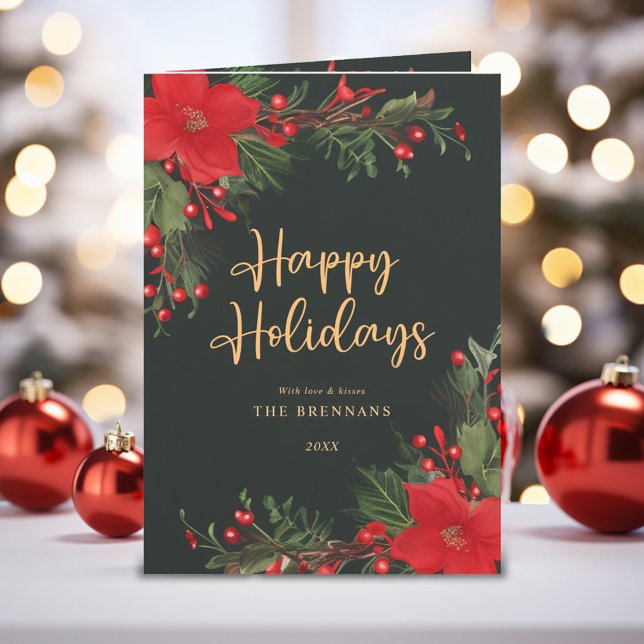 Cartes Pour Fêtes Annuelles Vert rouge Noël Elégant vert botanique (Green Red Christmas Elegant Botanical Greenery Holiday Card)