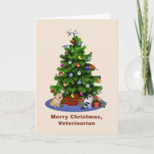 Cartes Pour Fêtes Annuelles Vétérinaire, Joyeux sapin de Noël, Oiseaux, Animau