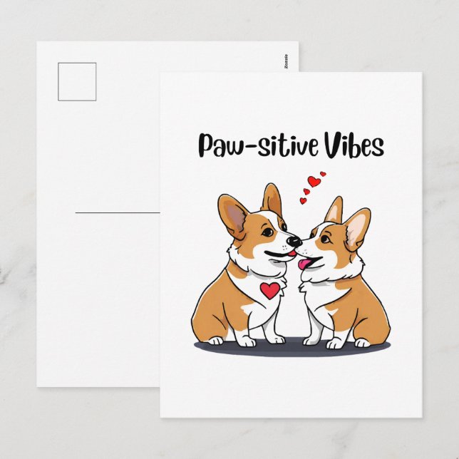 Cartes Pour Fêtes Annuelles Vibes Corgis en amour (Devant / Derrière)