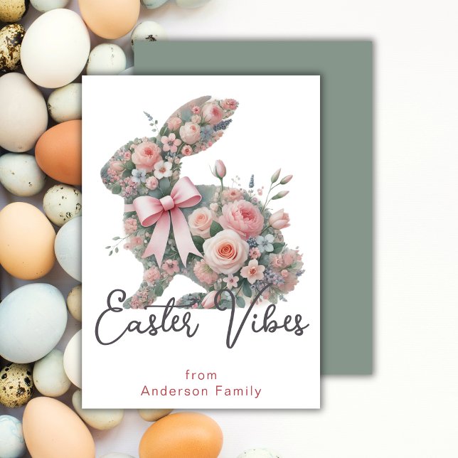 Cartes Pour Fêtes Annuelles Vibes de Pâques Bunny Salutations familiales (Créateur téléchargé)