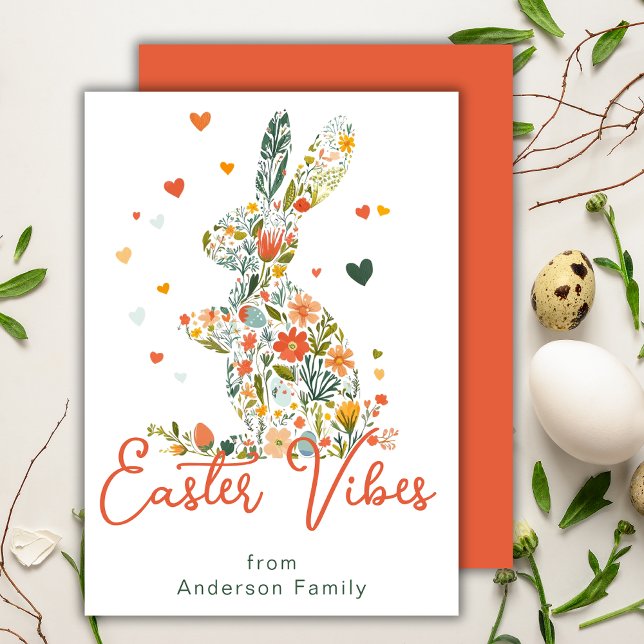 Cartes Pour Fêtes Annuelles Vibes de Pâques Floral Silhouette Bunny Famille (Créateur téléchargé)