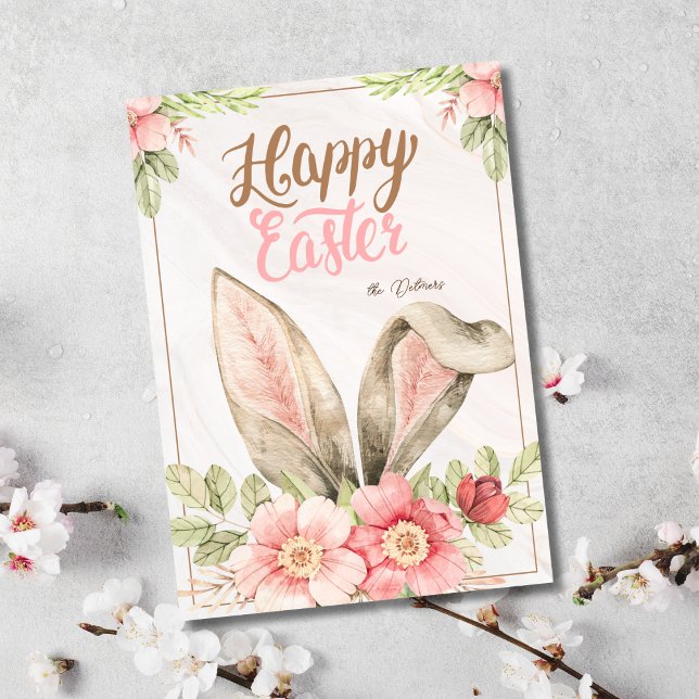 Cartes Pour Fêtes Annuelles Vibes de printemps et amour de lapin (Easter Wishes & Bunny Ears Greeting Card Playful Easter Wishes Bunny Ears Design Card High-Quality)