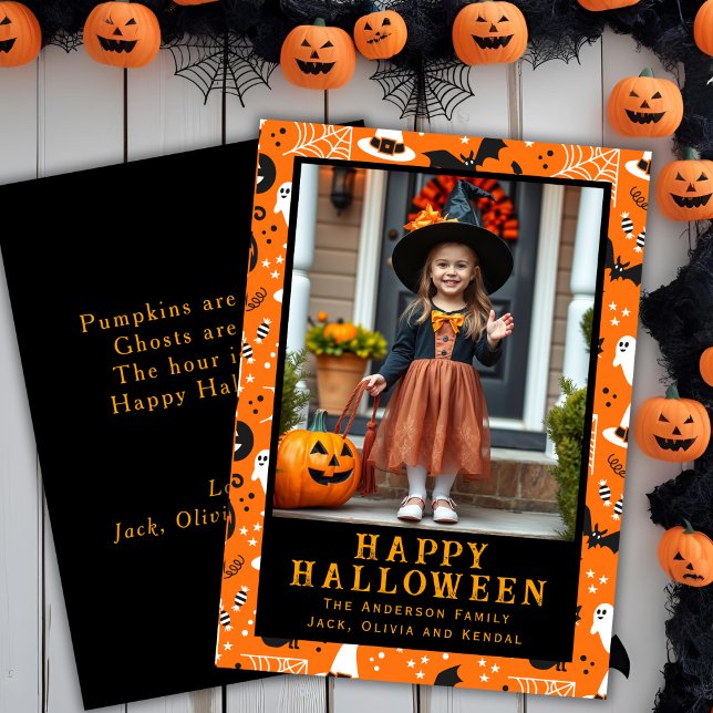 Cartes Pour Fêtes Annuelles Vibes Retro Photo personnalisée Happy Halloween (Retro Vibes Custom Photo Happy Halloween Holiday Card)