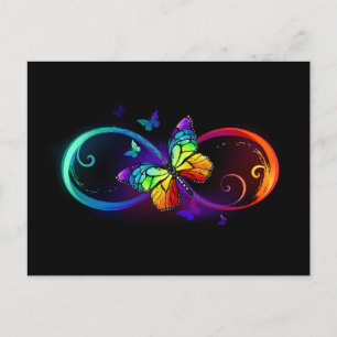 Cartes Pour Fêtes Annuelles Vibrant infinity with rainbow butterfly on black