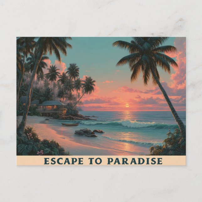 Cartes Pour Fêtes Annuelles Vibrant Painterly Tropical Beach Sunset  (Devant)