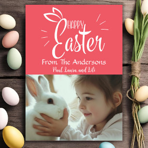 Cartes Pour Fêtes Annuelles Vibrant Pink Pastel Joyeux Pâques Photo personnali