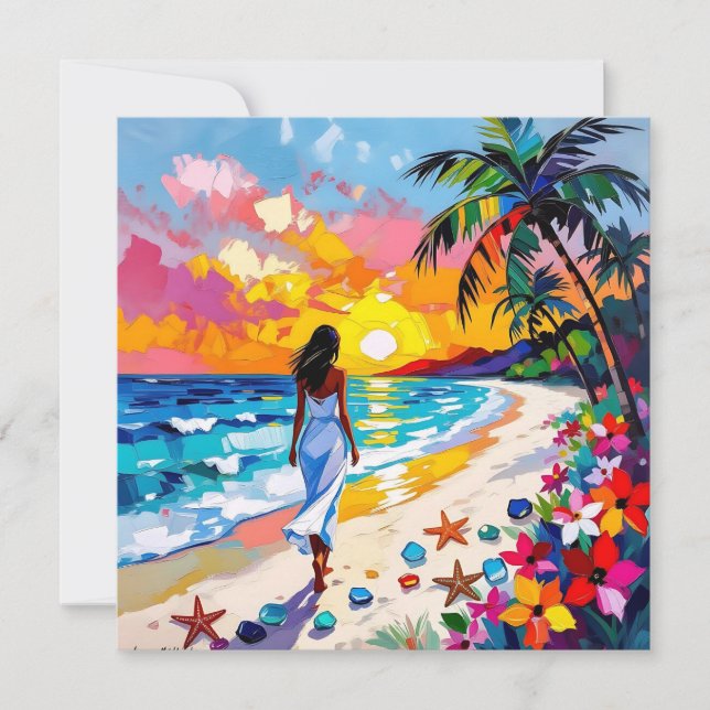 Cartes Pour Fêtes Annuelles Vibrant Sunset Abstract Beach Scene (Devant)