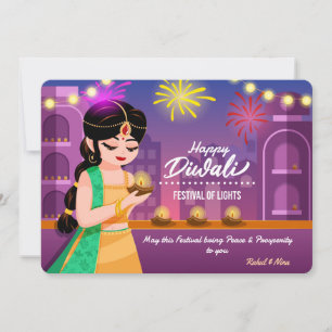 Cartes Pour Fêtes Annuelles Vibrante fille indienne joyeuse Diwali fête des lu