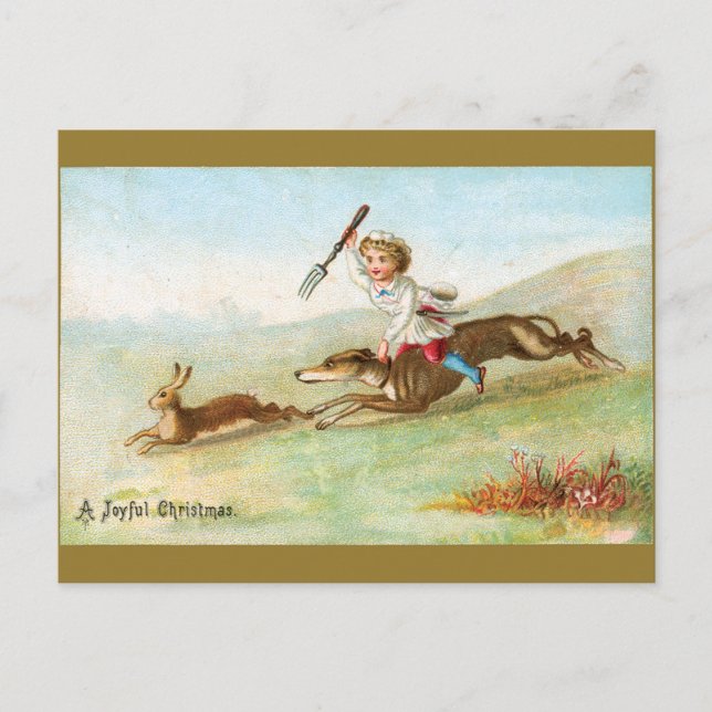 Cartes Pour Fêtes Annuelles Victorian Boy Cook Chasing Rabbit (Devant)