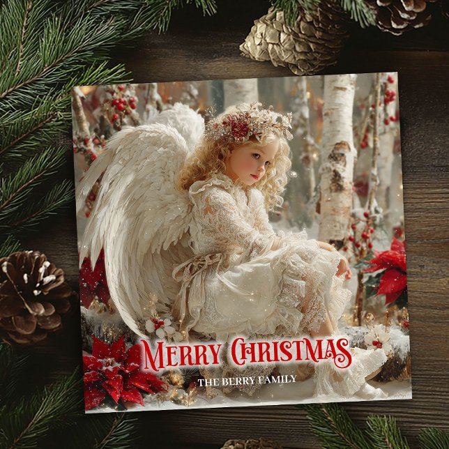Cartes Pour Fêtes Annuelles Victorian Christmas angel editable holiday cards (Victorian Christmas angel editable holiday greeting)