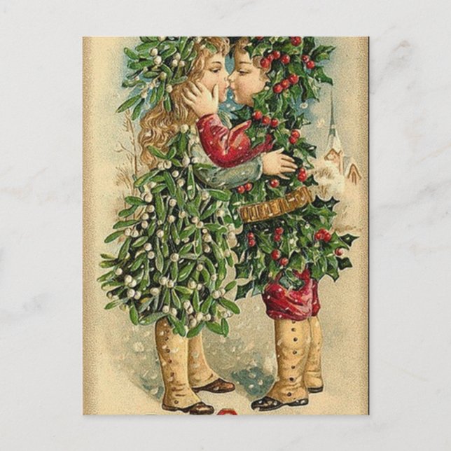 Cartes Pour Fêtes Annuelles Victorian Christmas Kiss Retro Vintage Holiday (Devant)
