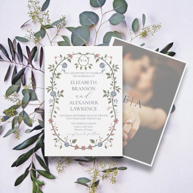 Cartes Pour Fêtes Annuelles Victorian Garden Dusty Blue Photographie Invitatio (Créateur téléchargé)